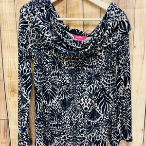 Navy Blue White Velour Belinda Pullover By Land Or By Sea Print Lilly Pulitzer‎